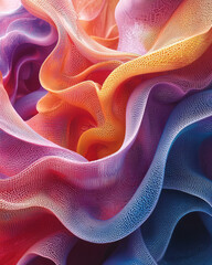 Intertwined tubular 3D structures with intricate microfiber coatings, creating a flowing, surreal aesthetic,
