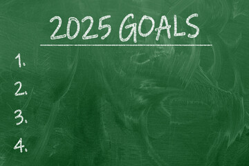 Goals for 2025, vintage chalk text on blackboard, colored chalk in the corner, Business Vision...