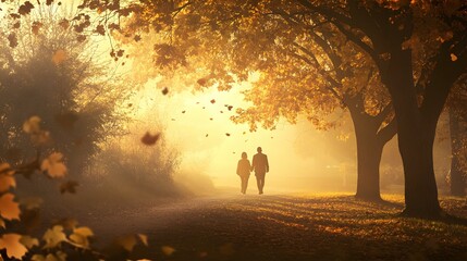 A walk by the hand in autumn