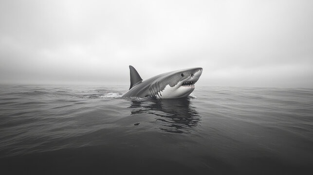 A shark&acirc;&euro;&trade;s dorsal fin breaking through the surface as it searches for prey,
