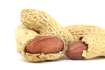 Close-Up of Peanuts in Shell on White Background