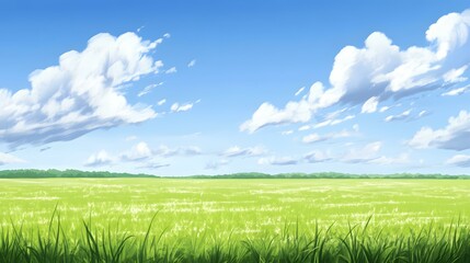 Obraz premium Gorgeous hand-drawn illustration depicting scenic mountains and farmlands, enriched with intricate details and an anime-inspired touch.