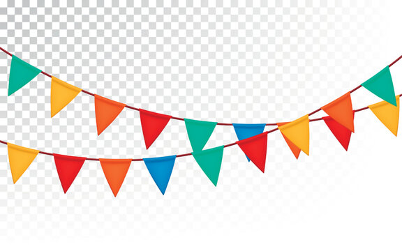 Festive flag garland. Carnival park with flags. Birthday, circus border decoration.
