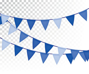 Obraz premium Boy blue flag garland. Elegant fabric baby shower banners.