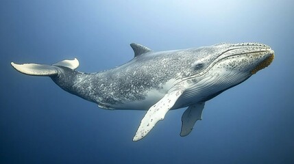 Fototapeta premium A majestic whale swimming gracefully in deep blue waters.