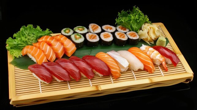 A refreshing platter of assorted sushi nigiri including tuna, salmon