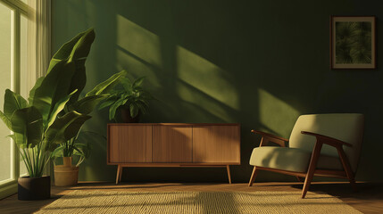 modern living room with green armchair