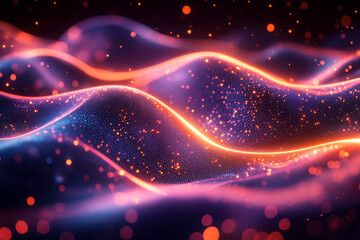 Fototapeta premium A futuristic design featuring glowing ribbons with cascading colorful particles,