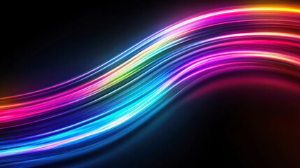Fototapeta premium Colorful neon lines create a dynamic wave of light on a black background. Generative AI