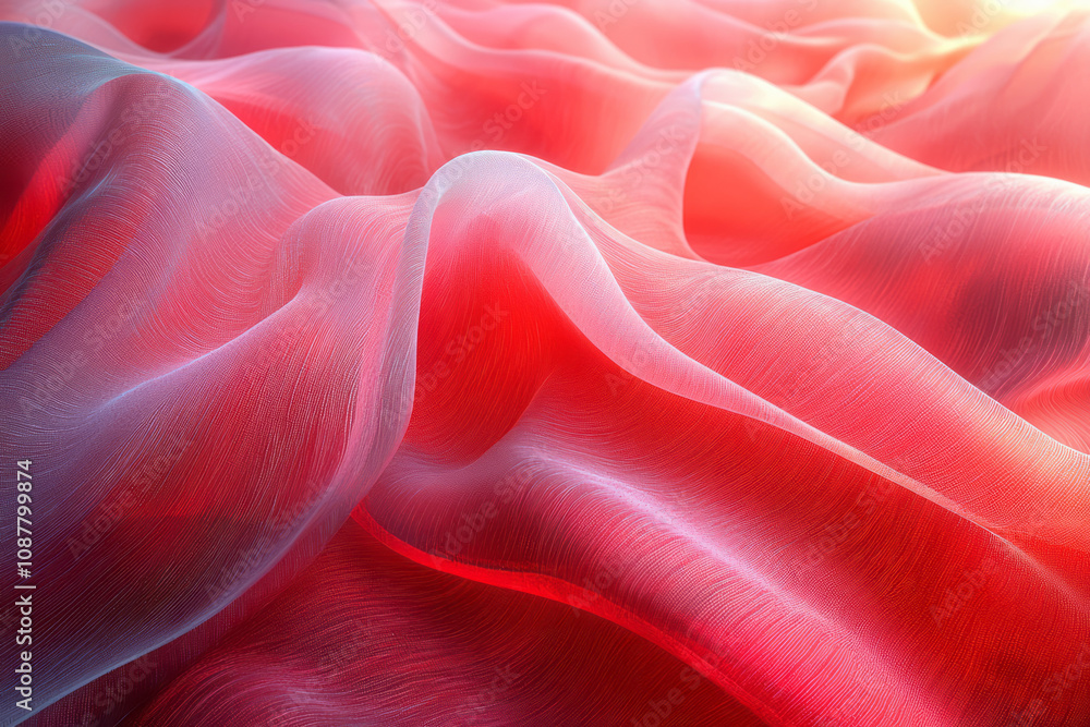 Poster Abstract red transparent panels arranged in a dynamic, overlapping formation,