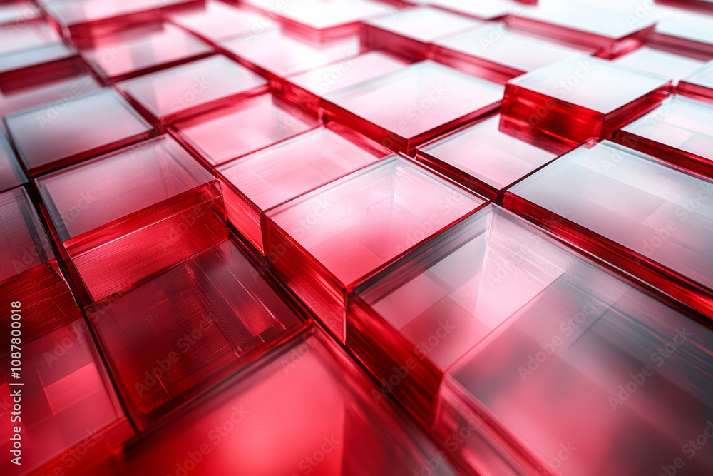Aufkleber Radiant red panels with a glossy, transparent texture, dynamically intersecting and reflecting light,