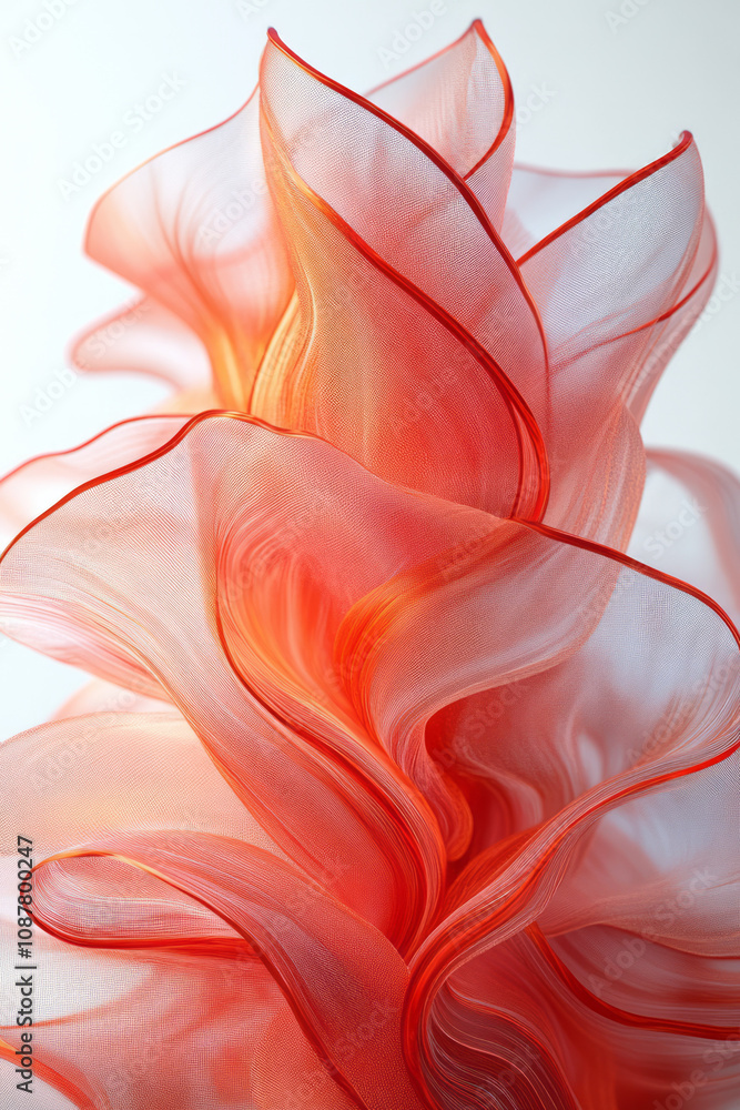 Leinwandbilder Twisting and flowing red transparent panels arranged in an energetic, wave-like pattern,