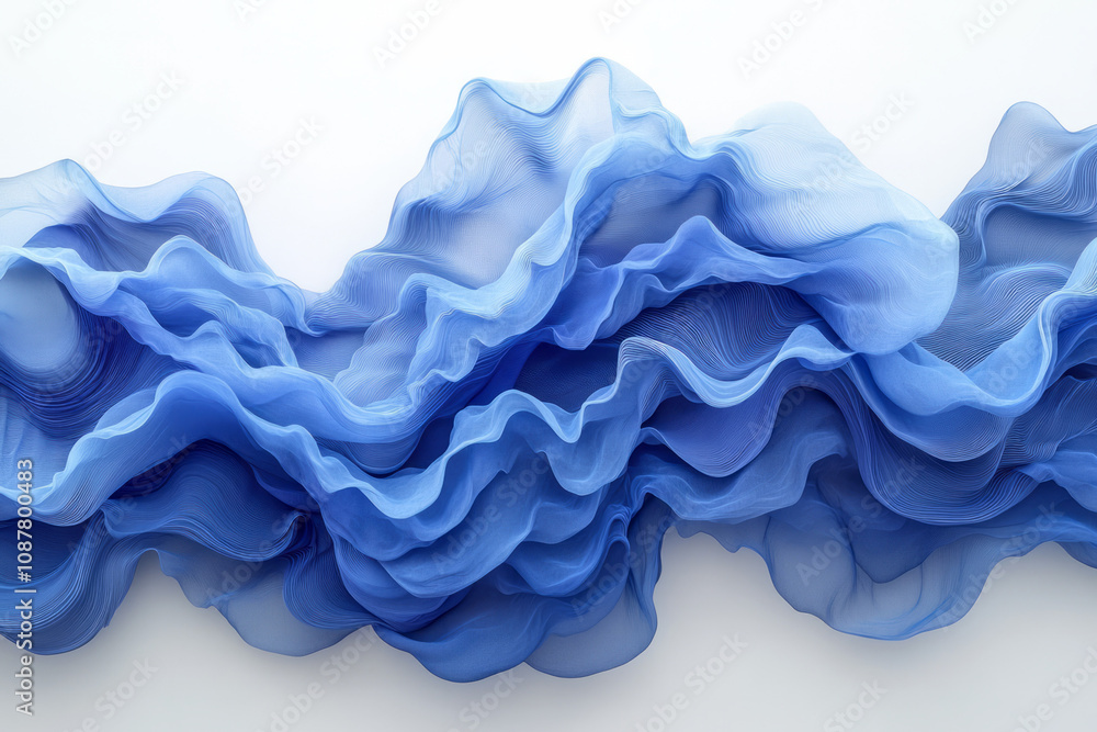 Poster Stacked flowing blue layers creating a wave-like abstract pattern,