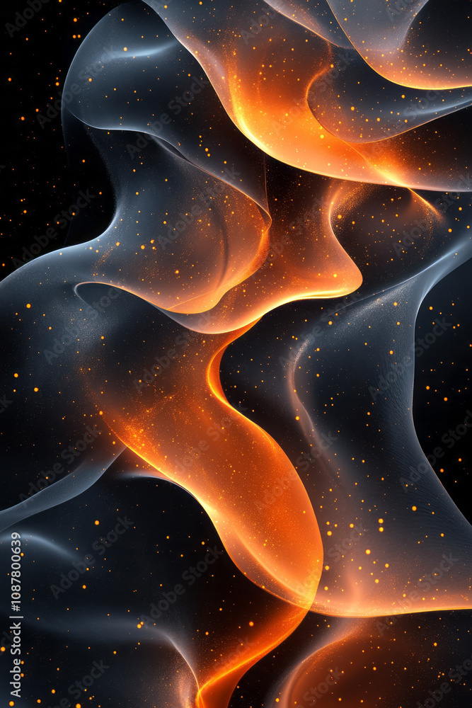 Aufkleber dynamic black and orange ribbons with glowing edges, creating a captivating swirling pattern,