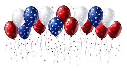 A festive arrangement of red, white, and blue balloons with stars, perfect for celebrations or patriotic events.