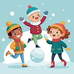 Fototapeta premium Vector illustration of children playing snowballs