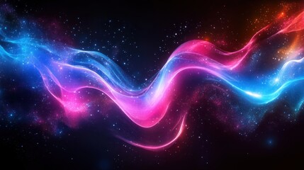 Abstract cosmic wave with vibrant pink, blue, and orange light trails.