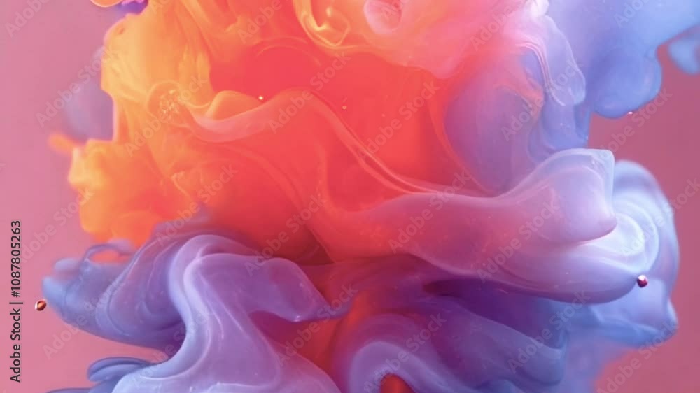 Poster abstract flow of magically colored liquid with color gradient from orange to blue. lighting effects 