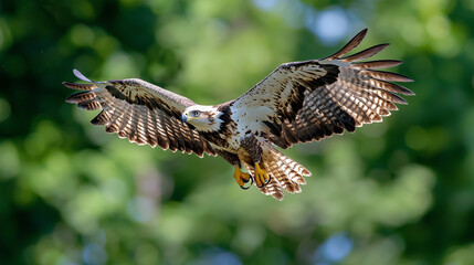 Obraz premium Majestic Eagle Soaring Over American Flag