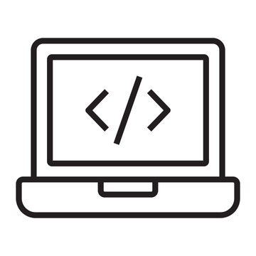 Laptop with Coding line icon.