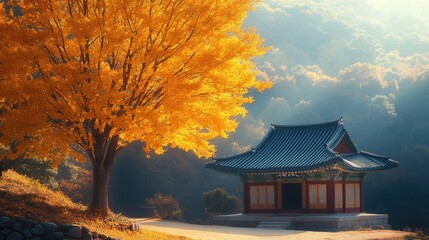 Naejangsan national park in autumn with colorful foliage surrounding traditional korean temple