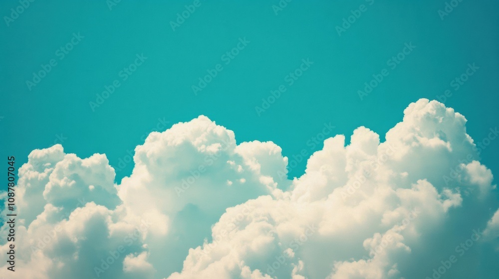 Poster fluffy white clouds drift peacefully across a clear blue sky on a sunny summer afternoon, creating a