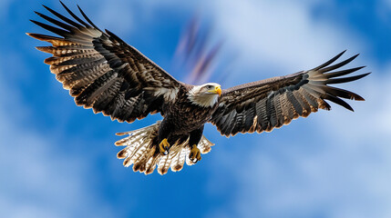 Naklejka premium Eagle Diving with American Flag Background