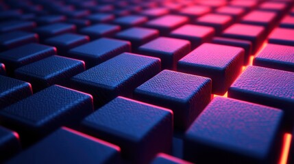 Obraz premium Abstract geometric background with blue and pink glowing squares.