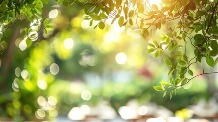 Fototapeta premium Defocused greenery in the background with hints of brunch delicacies peeking through