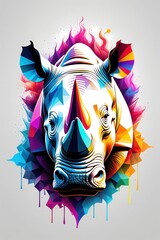 Vibrant Geometric Rhinoceros Illustration with Neon Colors