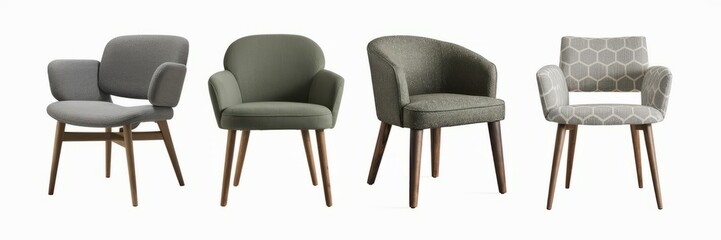 Contemporary Seating Collection: A curated selection of modern armchairs showcases diverse designs, inviting comfort and sophisticated style to any interior space.