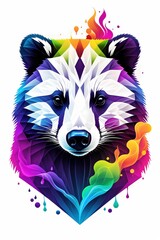 Vibrant Geometric Badger Illustration with Neon Colors