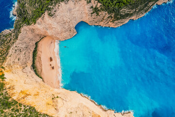 Zakynthos, Greece. Navagio Beach with sjipwreck in Ionian Sea. Beautiful views of azure sea water...