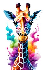 Vibrant Geometric Giraffe Illustration with Neon Colors