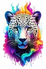 Vibrant Geometric Leopard Illustration with Neon Colors