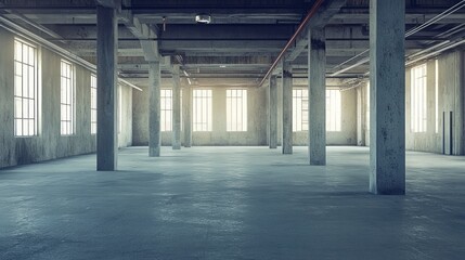 Obraz premium Spacious Industrial Building Interior With Concrete Pillars