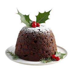 Isolated Design of Christmas Pudding: Classic Holiday Dessert with Holly Decoration