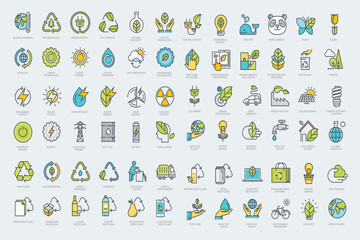 Eco icons representing green energy, environmental protection and recycling initiatives