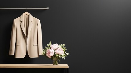 Elegant Workspace with Quiet Luxury-Style Outfit and Peonies Bouquet | Inspirational Office Interior Design