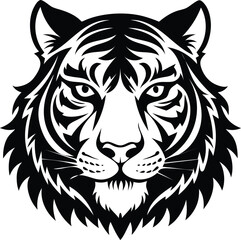 Tiger face in Black and White silhouette illustration 