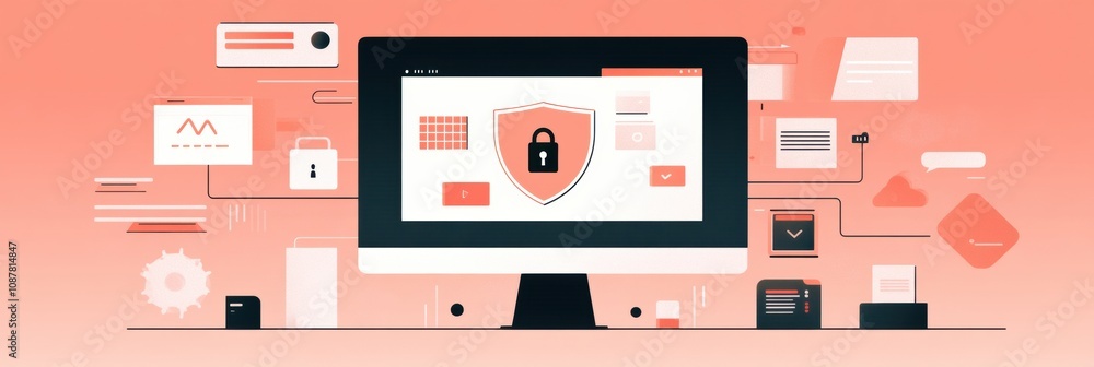 Leinwandbilder The display features a shield and lock icon, emphasizing the importance of internet security in protecting sensitive data online. Generative AI