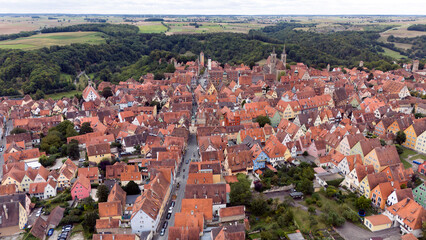 Rothenburg ob der Tauber on the romantic route, the old town and watchtowers within the historical...