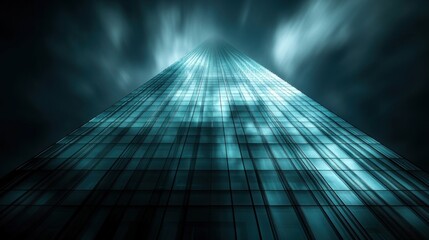 Abstract view of a skyscraper with dramatic clouds.