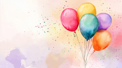 Fototapeta premium Farbenfrohe Aquarell-Ballons mit verspielten Farbspritzern – eine kreative und festliche Illustration für Geburtstags- und Partydekorationen