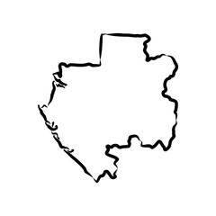 Outline Sketch Map of Gabon With States and Cities, can be used for business designs