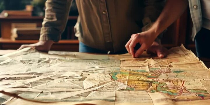Geographers and cartographers analyzing historical maps for reference, 4K Video