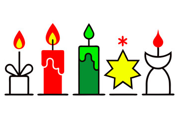 6 vector outline  silhouette icon set of Christmas Candle