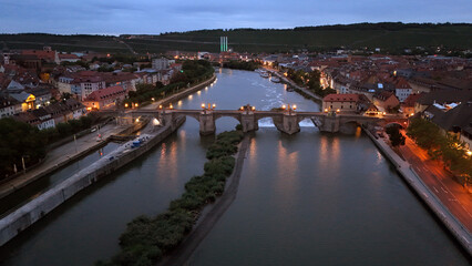 Photos of The Old Main Bridge and Main River  taken with a drone at before sunrise. 