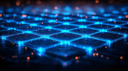 Abstract digital background with blue glowing lines and square shapes