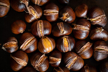 Close-up of Freshly Roasted Chestnuts - Perfect for Autumn and Winter Recipes